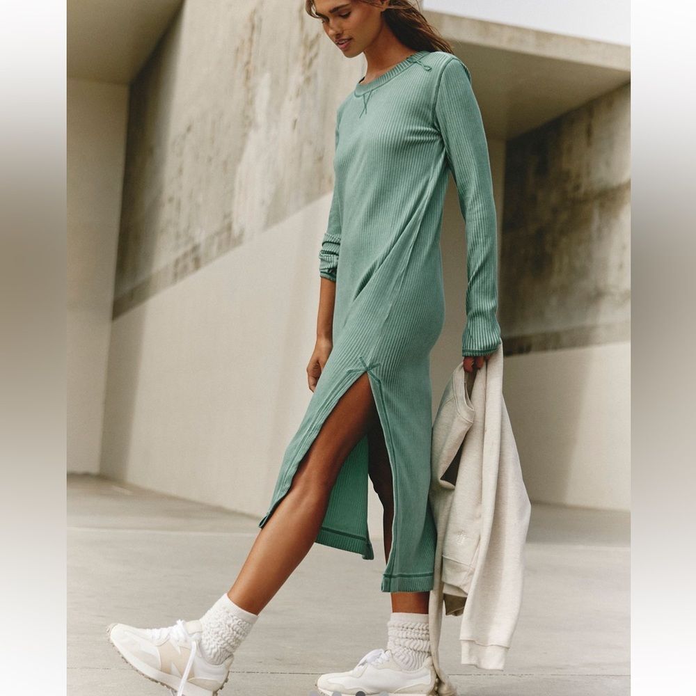 FP Movement by Free People Green Ribbed Midi Dress - Picture 3 of 7